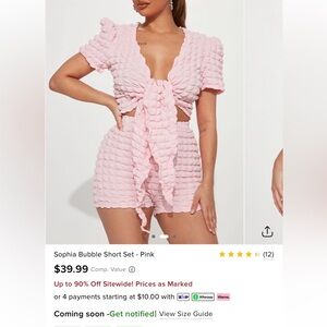 Fashion Nova Pink Bubble Short Set